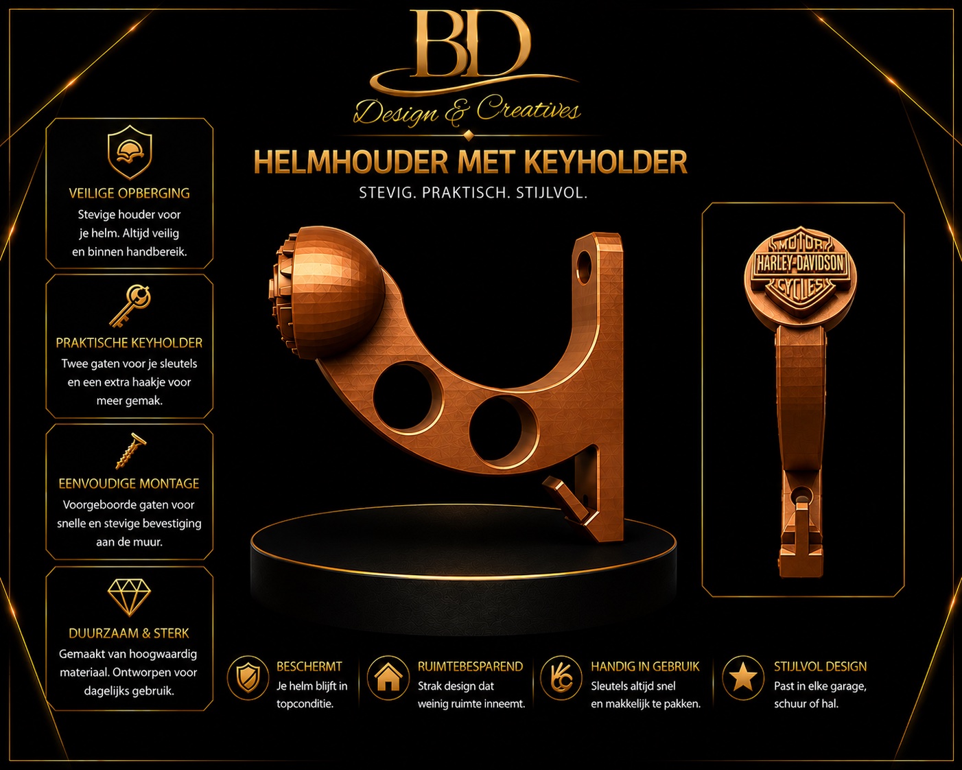 3D geprint voor u kapstok voor u motorhelm en sleutels.